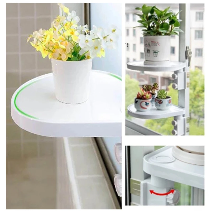 No-Drill Rotate Wall Shelf Plant Storage Flower Pot Rack Balcony Windows Health DIY Holder Decor | Дом и сад