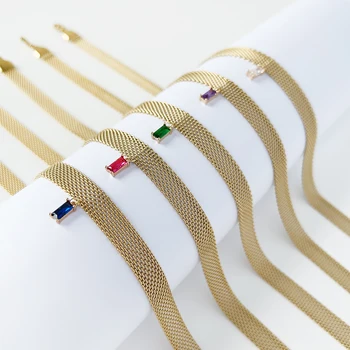 Peri'sBox Vintage Rectangle Zircon Pendant Cuban Chain Choker Wide Flat Chain Collar Necklaces Exgagerated Watch Band Necklaces