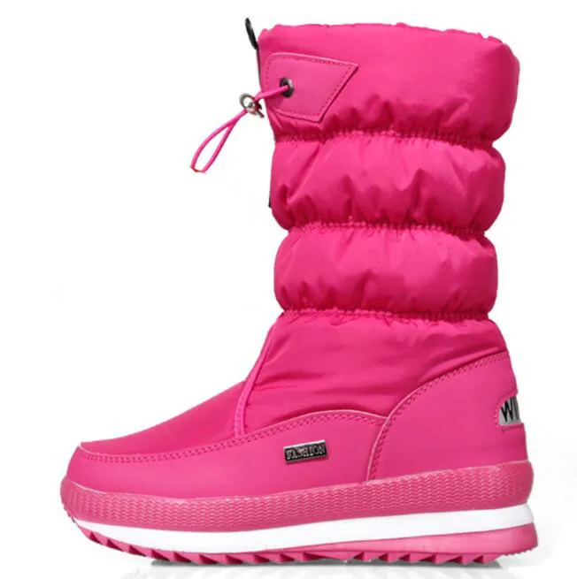 Botas de invierno clasicas para Mujer Botas de nieve a media pantorrilla Plantilla de felpa de piel cas Mujer Botas de M