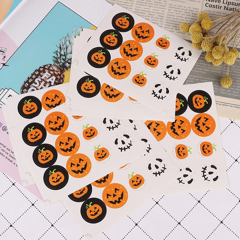 120pcs /10 sheets Halloween Pumpkin  Round Handmade Sticky Party Decoration Stationery Stickers Office School Supplies