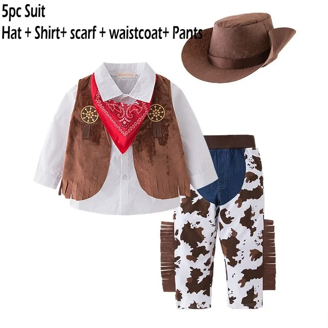 NYAN CAT Halloween Boys Set Cosplay Children's Pirate Astronaut Costume Cowboy Costume Pilot Clothes Baby's Sets Holiday Gift - Color: cow boy 5pcs suit