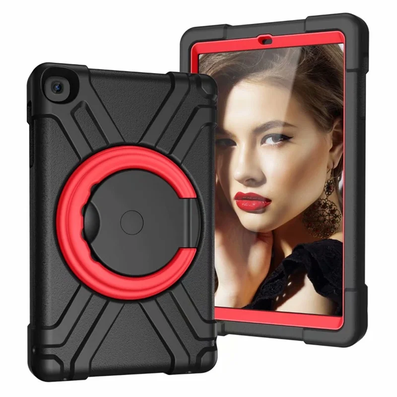 Black and Red Чехол для Samsung Galaxy Tab A 10," SM-T510 SM-T515 чехол 360 Вращающийся ударопрочный Прочный силиконовый чехол-подставка - Цвет: Black and Red