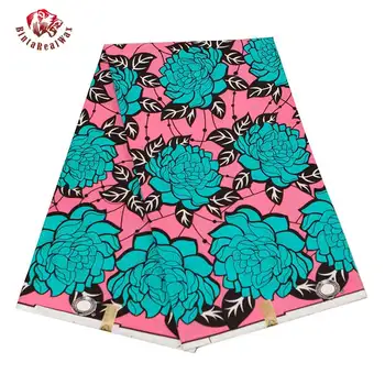 

BintaRealWax Ankara Fabric100% Polyester Pink Background Chrysanthemum Pattern Dress Sewing Material 6 Yards/lot FP6344
