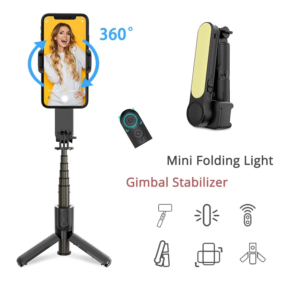 Gimbal Stabilizer Selfie Stick Tripod with Fill Light for Smartphone