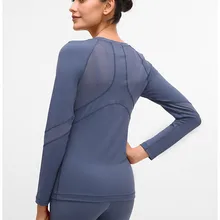 Женская рубашка для йоги с сеткой на спине и длинным рукавом, быстросохнущая футболка для бега, эластичные дышащие спортивные топы, женский топ для спортзала