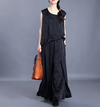 

Two Piece Set For Women Plus Size Summer 2020 New Fashion Casual Loose Split Vest Top And Black Wide Leg Trousers Suit Female