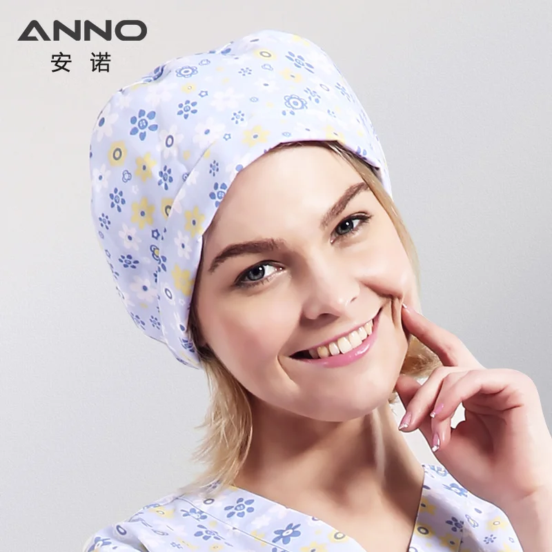 ANNO Medical caps Red Cotton Short/Long Hair Surgical Surgeon's Surgery Hat Hospital Doctor Nurse Hat Men Scrub Hats With Mask - Цвет: B-XiaoHuaYu-Cap