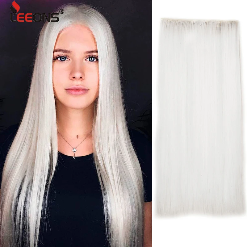 Leeons 5 Clip In estensione dei capelli Clip sintetica lunga diritta In estensione dei capelli s per capelli neri lunghi lisci finti