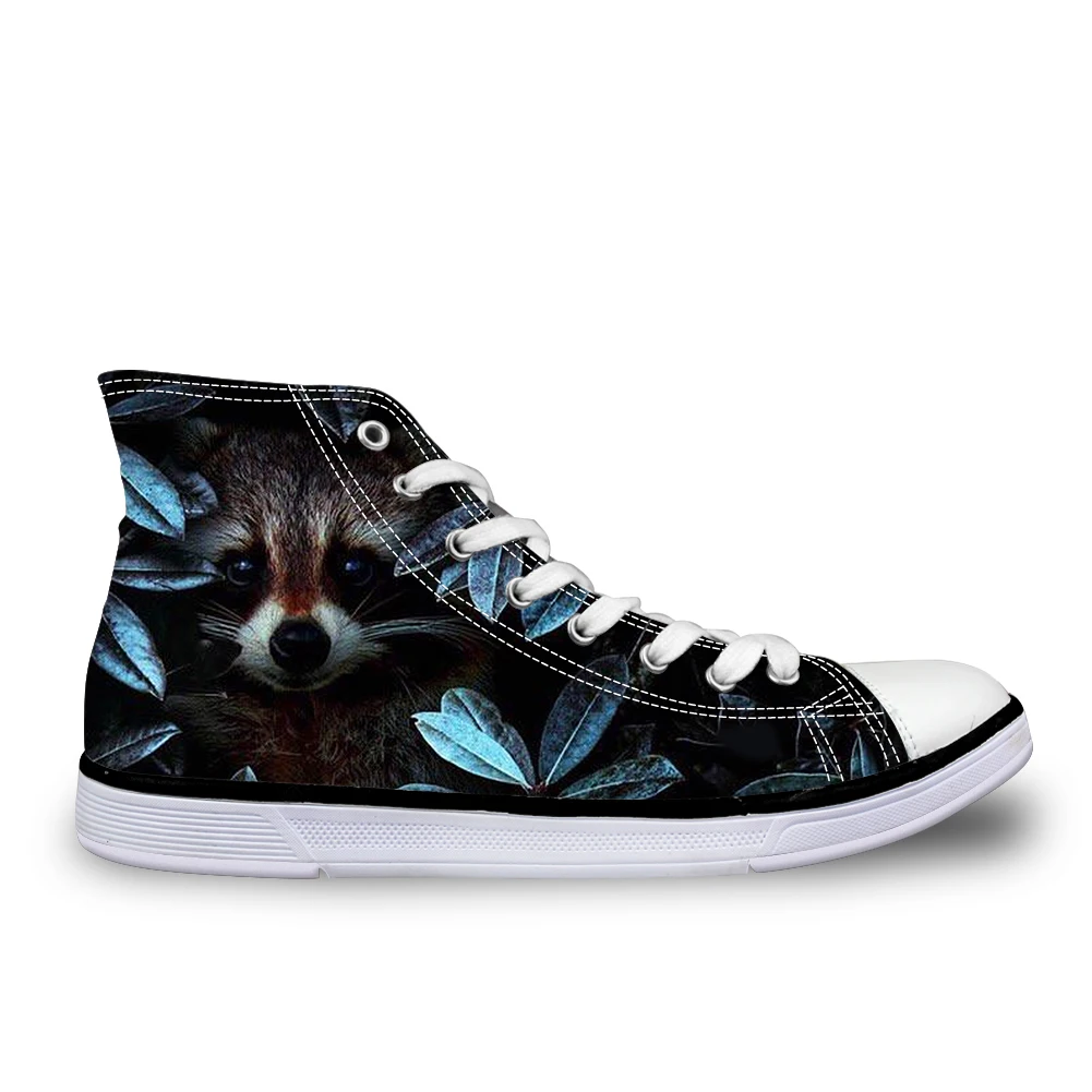 Shoes Only ThiKin Kawaii/Тканевая обувь с цветочным принтом и рисунком енота; женская модная дышащая обувь с высоким берцем на шнуровке; женский Вулканизация - Color: Shoes Only