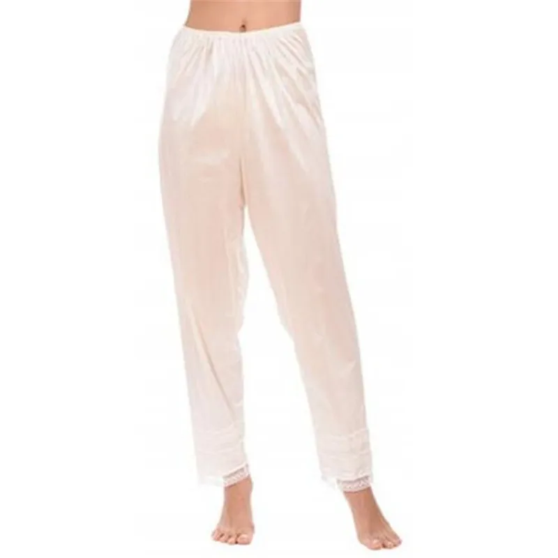 Женские пижамные штаны с широкими штанинами, повседневные штаны для отдыха, атласные кружевные пижамные брюки с кружевной панелью, длинные пижамные штаны