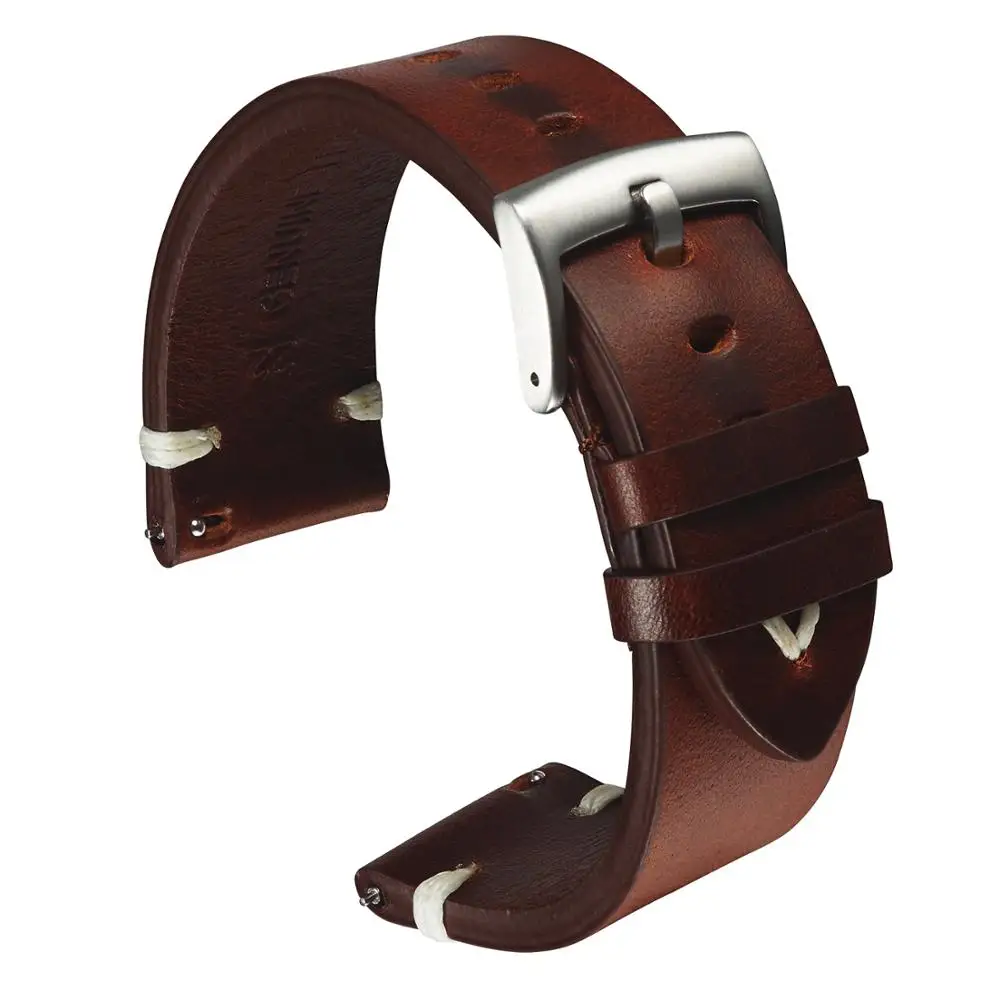

Genuine Leather Watch Strap Black Dark Brown Oil Wax Leather Strap 18mm 20mm 22mm Quick Release Watch Band Belt Handmade Retro