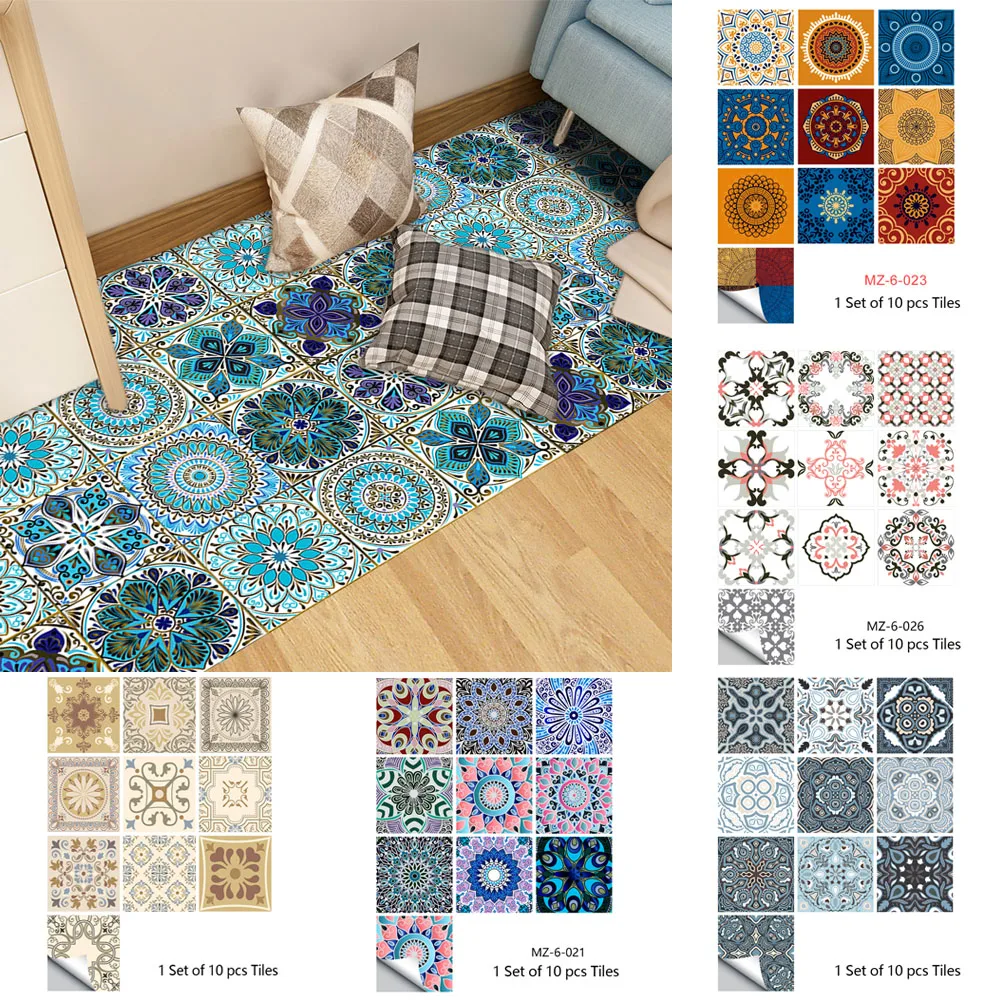 Wall Stickers Self Adhesive Stickers Self Adhesive Wallpaper Decorative Tile Stickers 10pcs Mandala Style Matte Surface Tiles Sticker Transfers Covers For Kitchen Bathroom Wardrobe Floor Peel & Stick Art