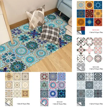 만다라 스타일 무광택 표면 타일 스티커, 10 개입, 주방, 욕실, 옷장, 바닥, 껍질 & 스틱 아트 벽지