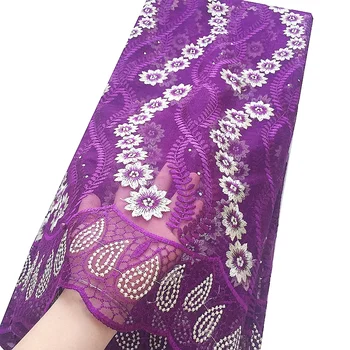 

5 Yard Luxury African Lace Fabric Embroidered Mesh Magenta Teal French Nigerian Lace High Quality Beaded Lace for Wedding 2020