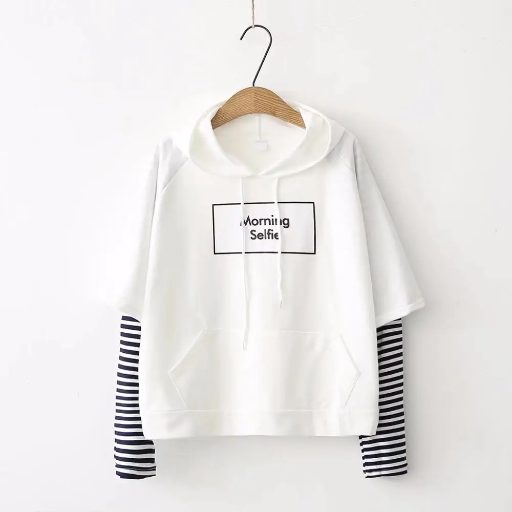  New Fashion Spring Autumn Women Sweatshirt Fashion Striped Sleeve Patchwork Casual Hoodies Harajuku