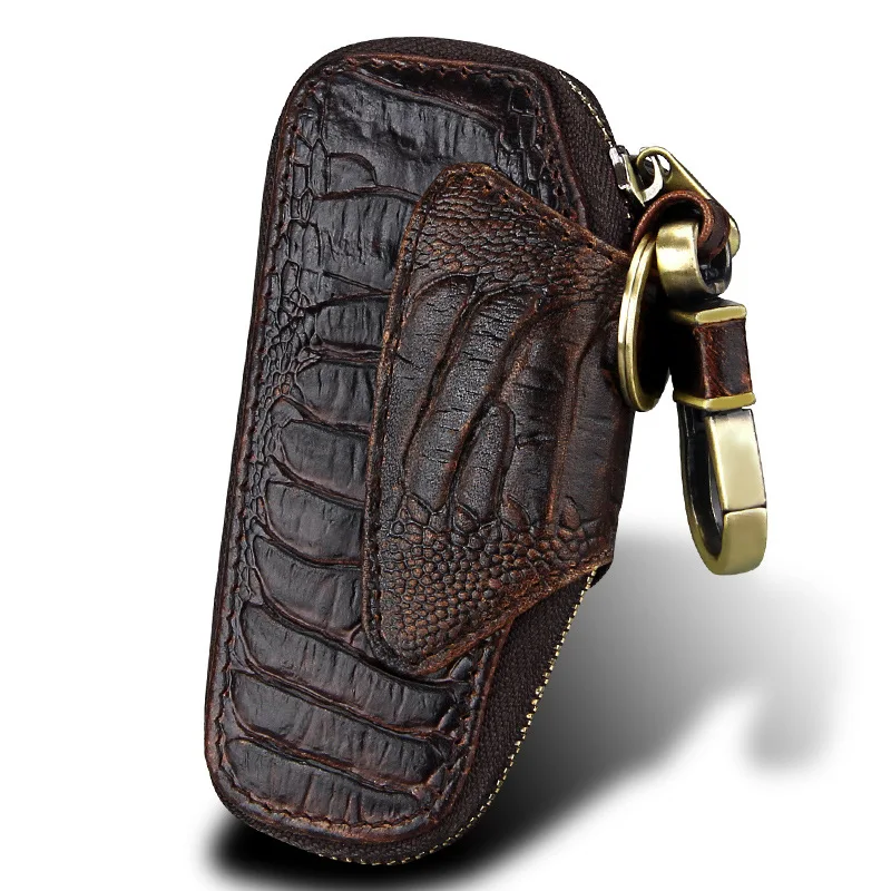 Ретро Натуральная сумка из воловьей кожи для ключей, органайзер с крокодиловым узором для ключей, автомобильный держатель для ключей, роскошная сумка для ключей из воловьей кожи