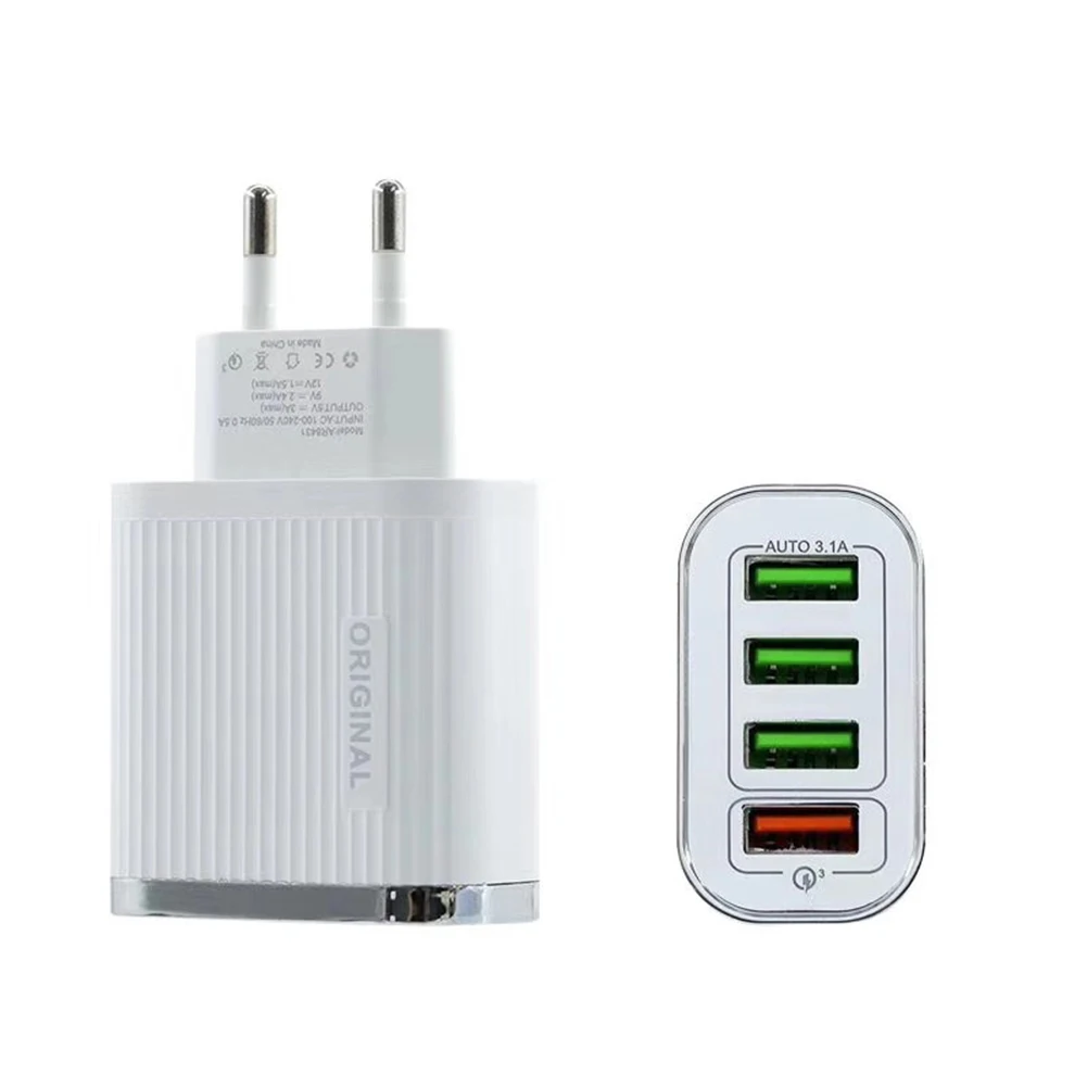 QC 3.0 4 Port USB Charger Wall Adapter Mobile Phone Charging for Universal Phones VH99 - Цвет: Серебристый