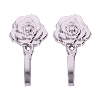 

2Pcs Rose Pattern Metal Wall Decorative Tieback Curtain Hooks Towel Hanger