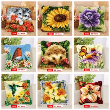 

DIY Flowers Grass Coarse Wool Latch Hook Kits Cross Stitch Carpet Embroidery Plant Series Segment Embroidery DIY Rug Hooking Set