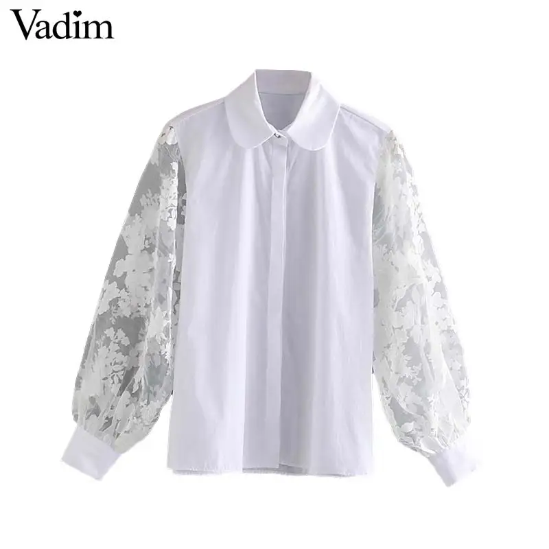Женское элегантное платье vadim Белые блузы из кусков прозрачное длинные рукава