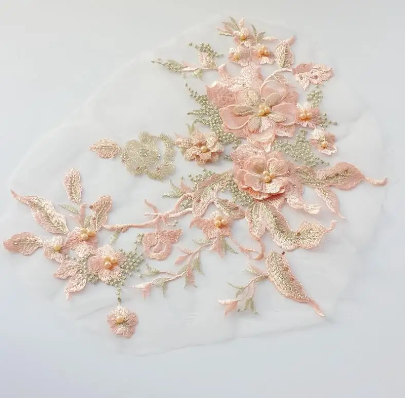 1 шт. 33*28 см вышивка 3D Кружевная аппликация цветок розовый бисер кружевной воротник декольте для швейных принадлежностей Ремесло Декор для одежды