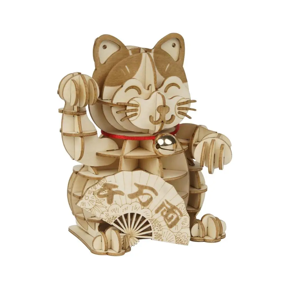 72Pcs DIY Plutus Cat 3D Wooden Puzzle Game Assembly Boat Toy Gift for Kids 