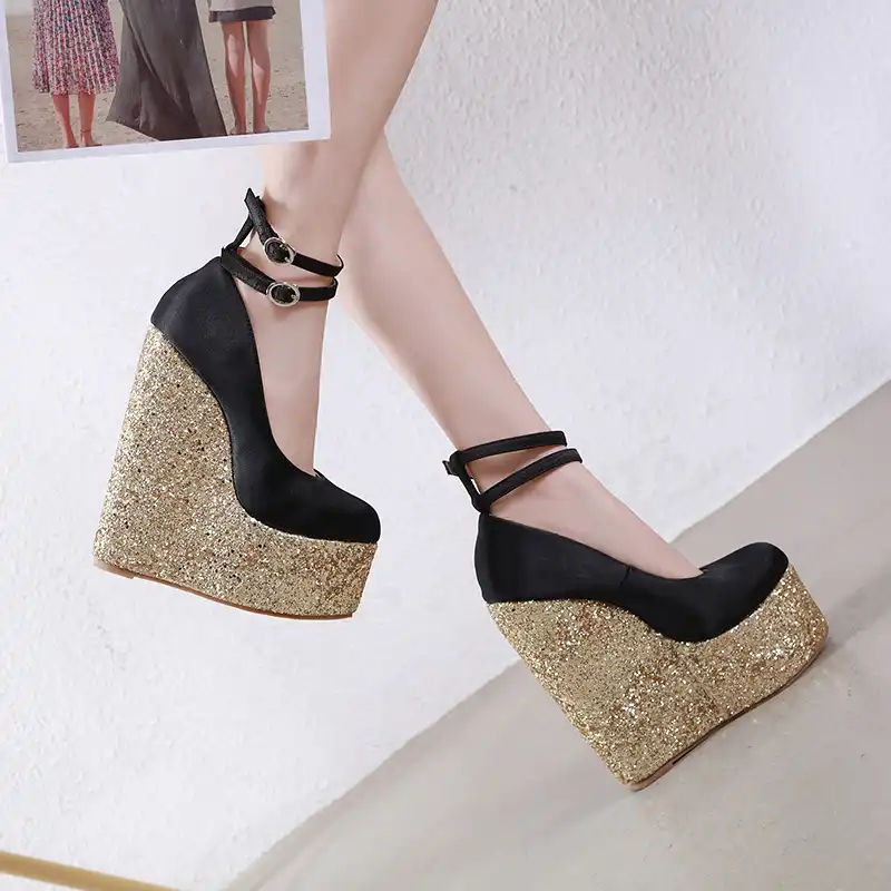 showe woman 17cm wedges heels pumps belt buckle