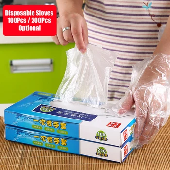 

200Pcs Disposable Gloves Transparent Eco-friendly Food-grade PE Gloves Restaurant BBQ Kitchen Accessories 100Pcs