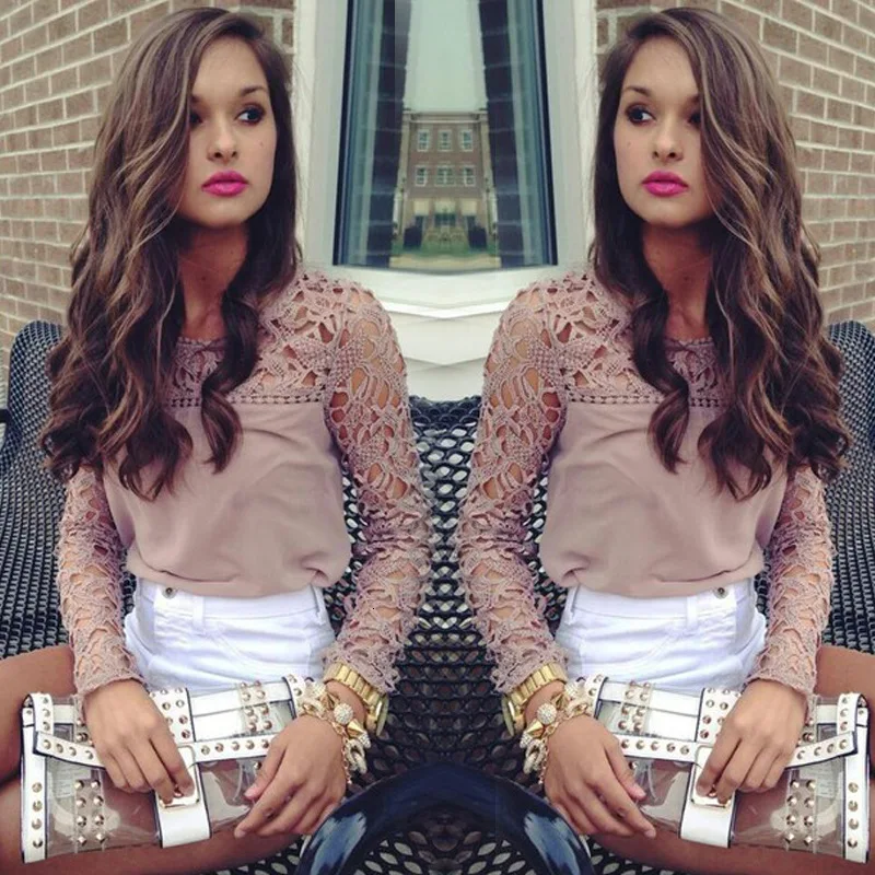 

Fashion Elegant Autumn 2019 Womens Long Sleeve Shirt Casual Lace Turtleneck Hollow Out Blouse Ladies Lace Flower Loose Top Shirt