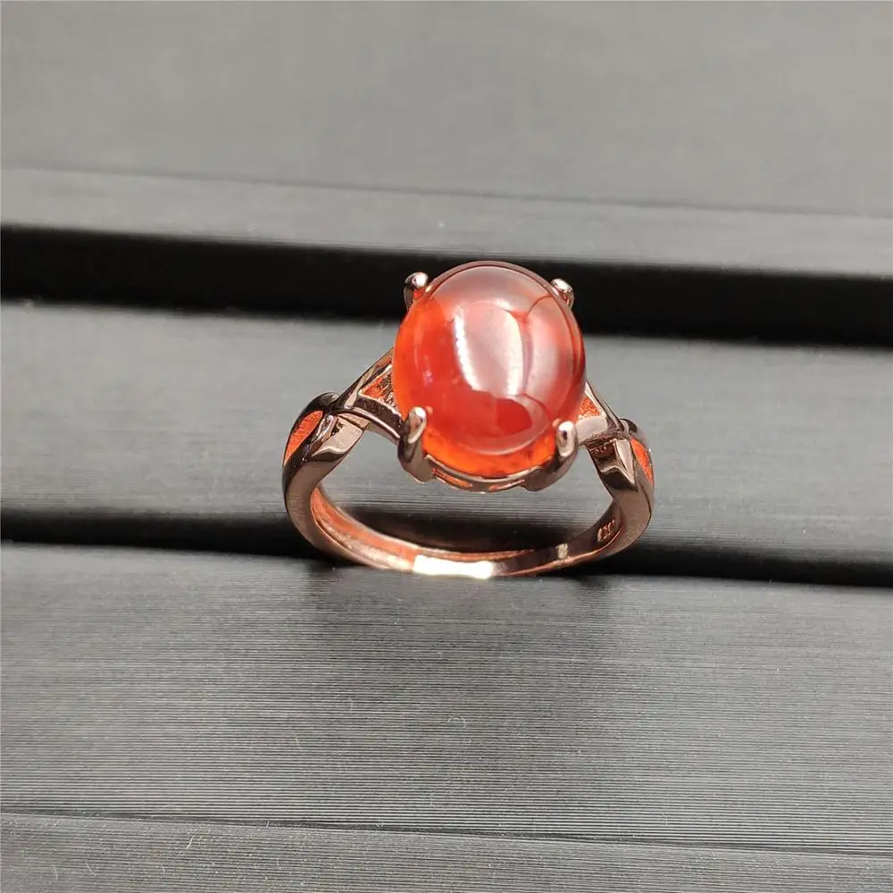 

Genuine Natural Orange Red Garnet Crystal Adjustable Ring 12x10mm 925 Sterling Silver Fashion Ring Oval Bead Stone AAAAA