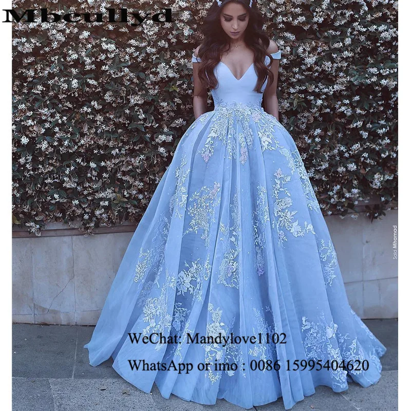 blue puffy prom dress