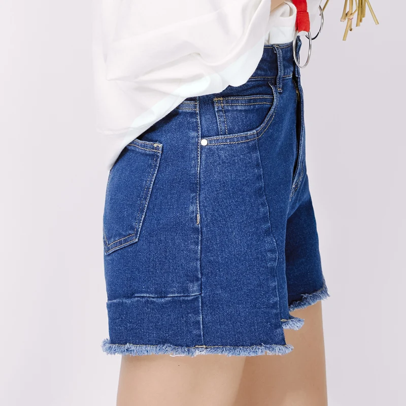 Женские джинсовые шорты LEIJIJEANS синие Асимметричные с бахромой большие размеры