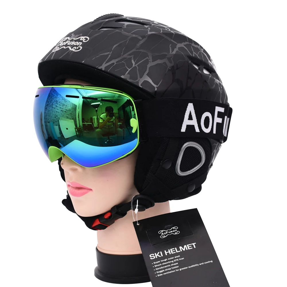 Лыжный шлем Снежный шлем черный трещины стиль скейтборд лыжный сноуборд шлем цельно-Формованный лыжный шлем для взрослых и детей