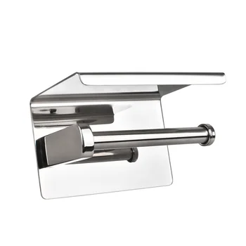 

Bathroom Accessory Toilet Paper Holder No Drilling Stainless Steel Multifunctional Easy Install Storage Shelf Phone Platform
