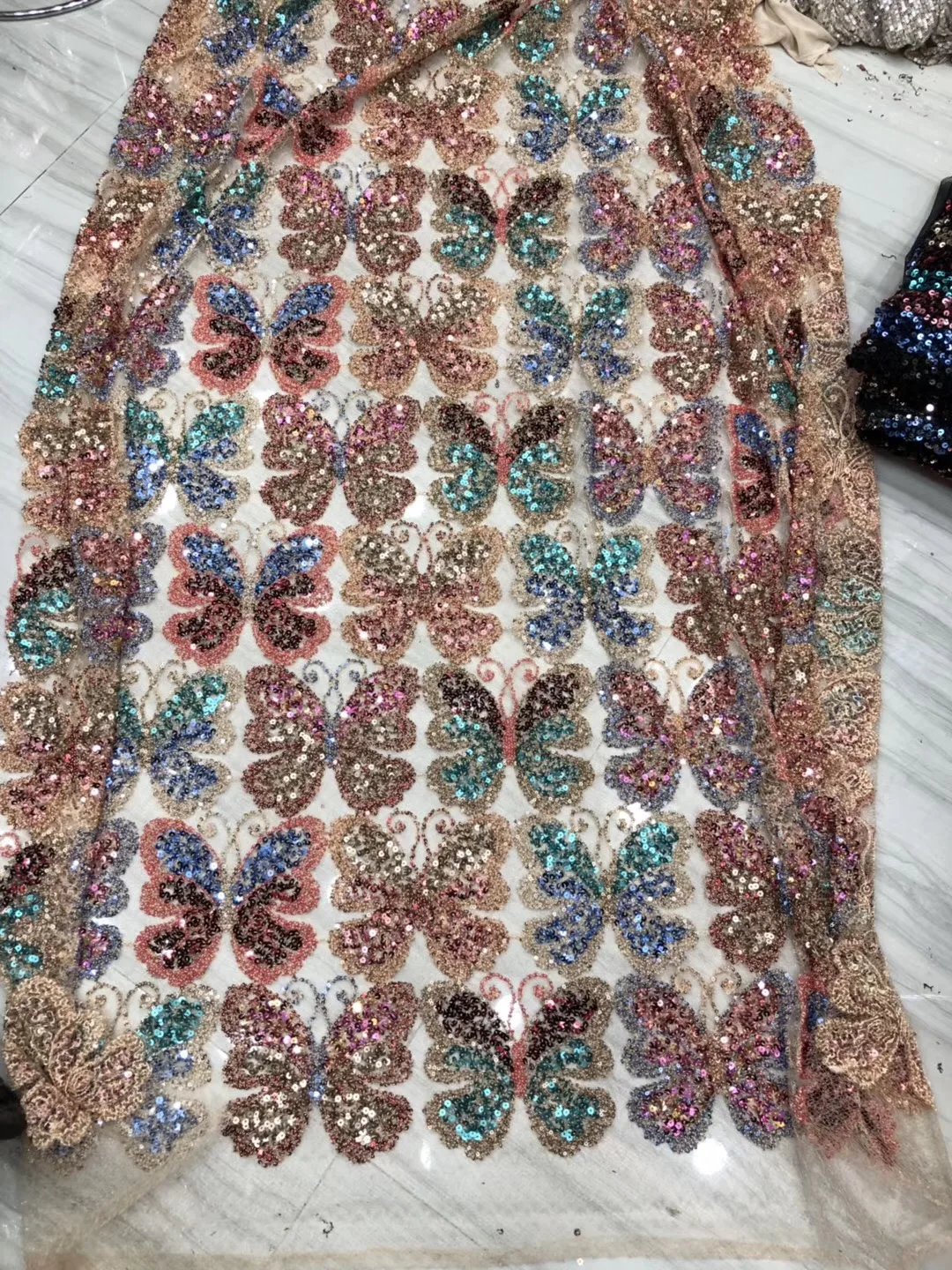 

2022 High Quality African Lace Fabric Pink French Net Embroidery Sequins Tulle Lace Fabric For Nigerian Party Dress XX33091