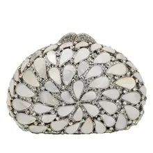 Двойной цветок натуральная оболочка женские вечерние сумки с цветочной отделкой Свадебные Коктейльные Вечерние клатчи с кристаллами кошельки и сумки