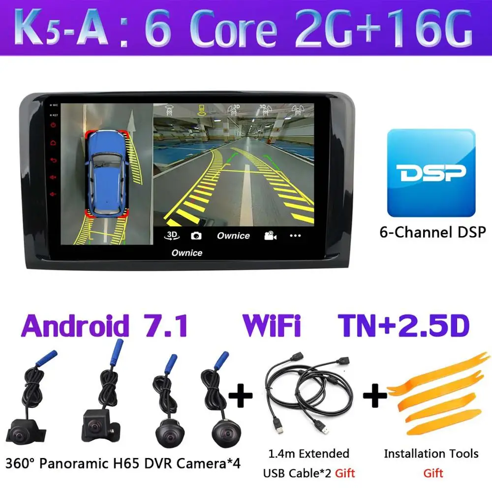 K5-A 1Din 360 ° камера 4G LTE Android 9,0 4 Гб+ 64 Гб SPDIF DSP CarPlay автомобильный мультимедийный плеер для Mercedes Benz ML GL W164 X164 gps радио - Цвет: K5-A