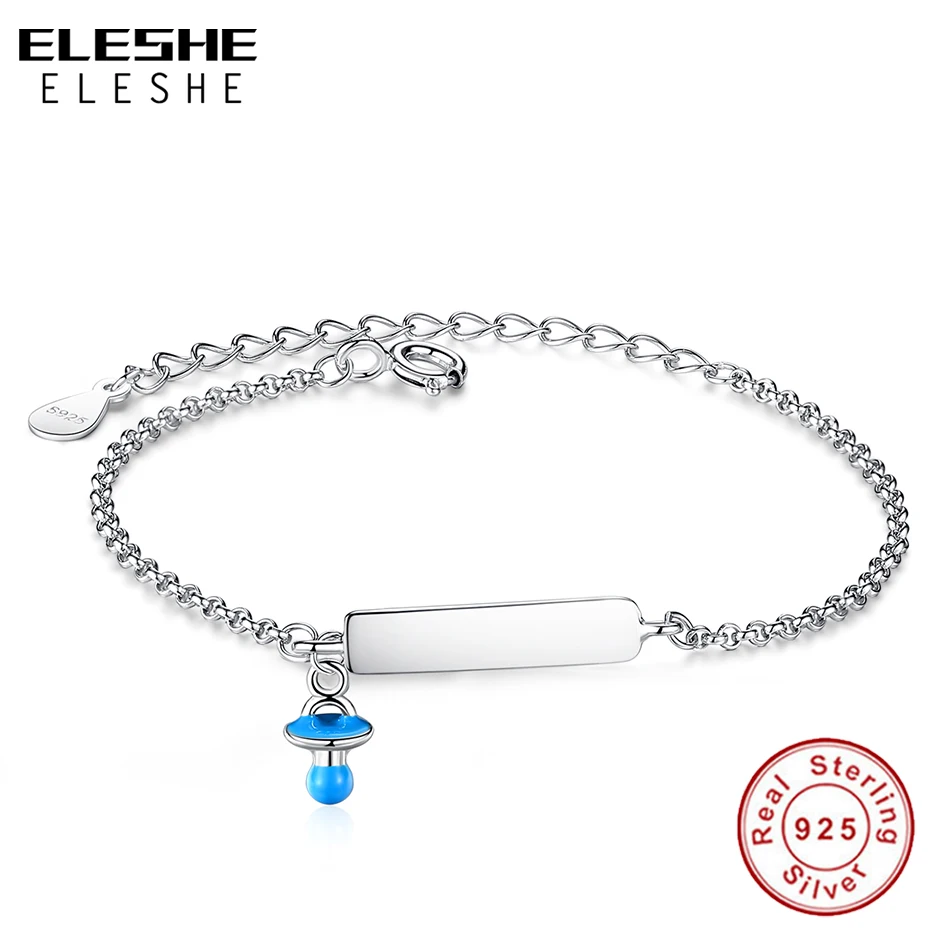 ELESHE 100% 925 пробы Серебряное кольцо с эмалью изображением синей детская соска