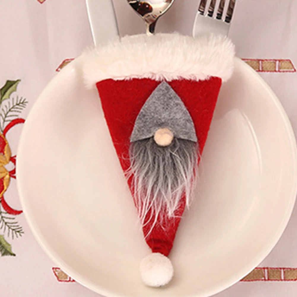 Gnome Рождественская шляпа держатель для столового серебра сумка для посуды карманы для посуды подвесной Декор набор посуды для офиса кухонный инструмент