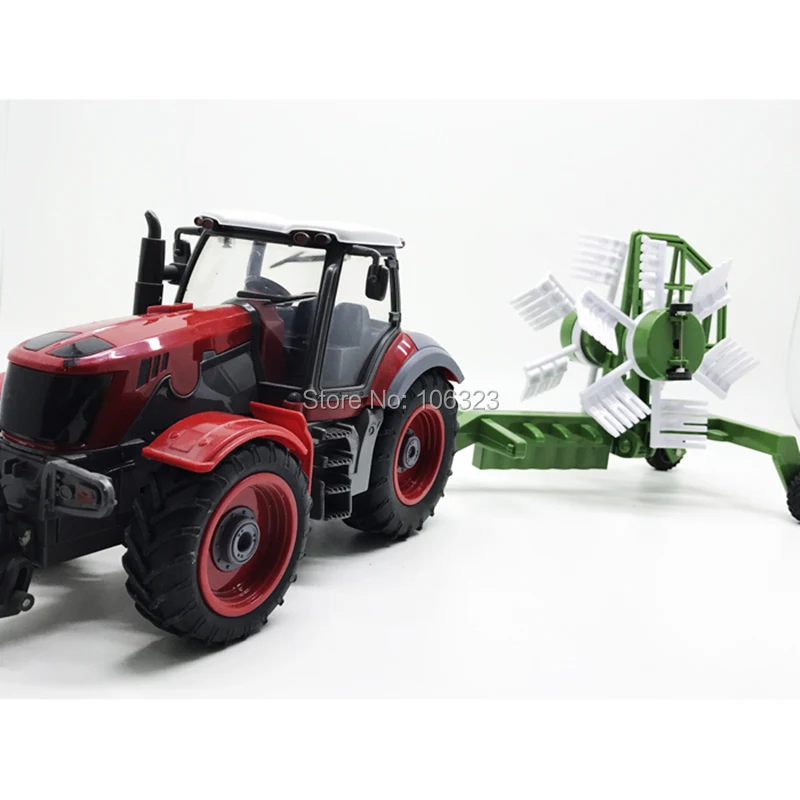 1:28 Agrimotor 4-канальном пульте дистанционного управления/Радио Управление игрушка сельскохозяйственный трактор, RC фермер автомобили с прицепом Oxcart/лошадиная повозка/фон для фотографий для косилки