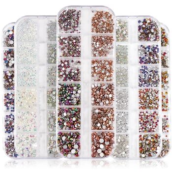 

Astrobox 1440pcs 12Grids High Quality Nail Art Rhinestone 네일 아트 크리스탈 라인 석 Crystal Rhinestone Glue On Nail Crystal Loose Stone
