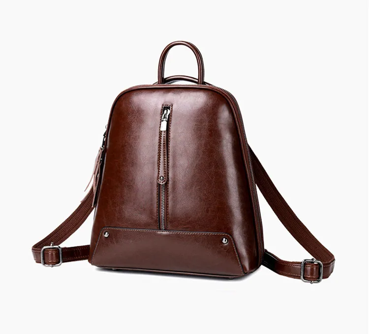 JVZD New Style Women Backpack，Split Leather Cowhide School Bags Girls，Oil Wax Rivet Travel Backpack