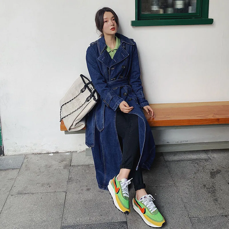 

Photo Shoot Denim Windbreaker Women's Mid-length British-Style 2020 New Style Spring And Autumn Korean-style Workwear-Style Stud