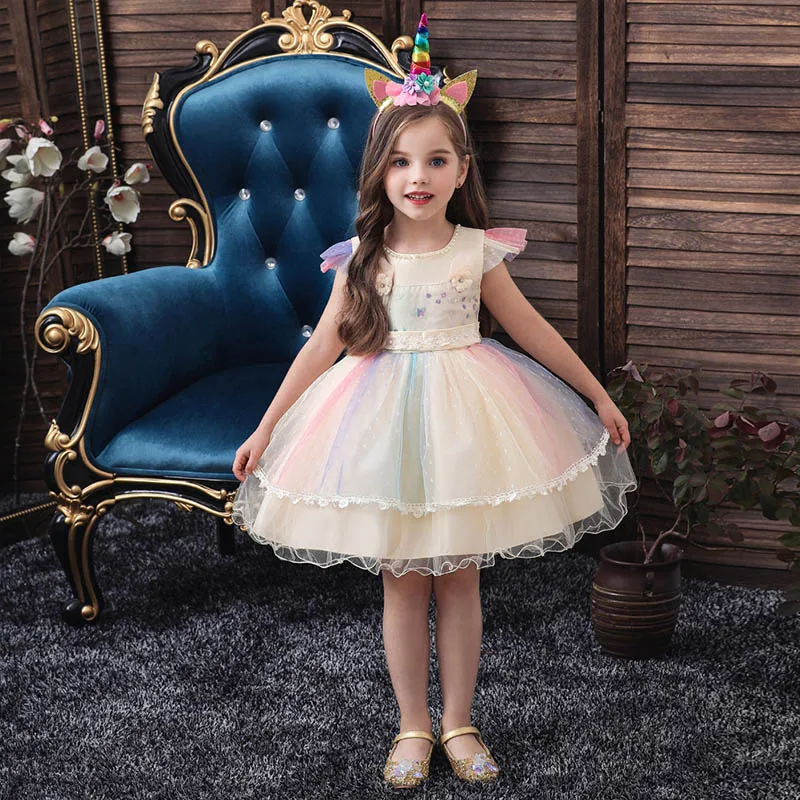 2020 Toddller Kids Unicorn Dresses for Baby Girls Dress Pink Rainbow Birthday Party Princess Dress Purple Costume Pageant Outfit (15)