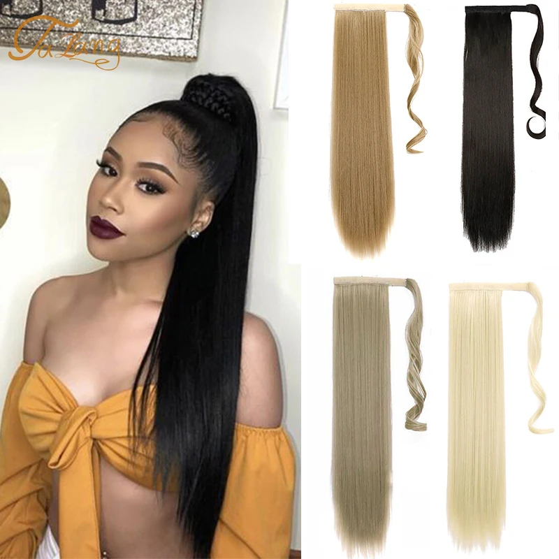 

TALANG Long Straight Wrap Around Clip In Ponytail Hair Extension Heat Resistant Synthetic Pony Tail Fake Hair