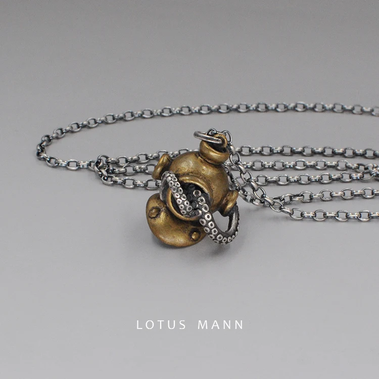 Лотос Манн латунь и серебро смешанный ожерелье "Аквалангист" - Окраска металла: silver chain  65cm