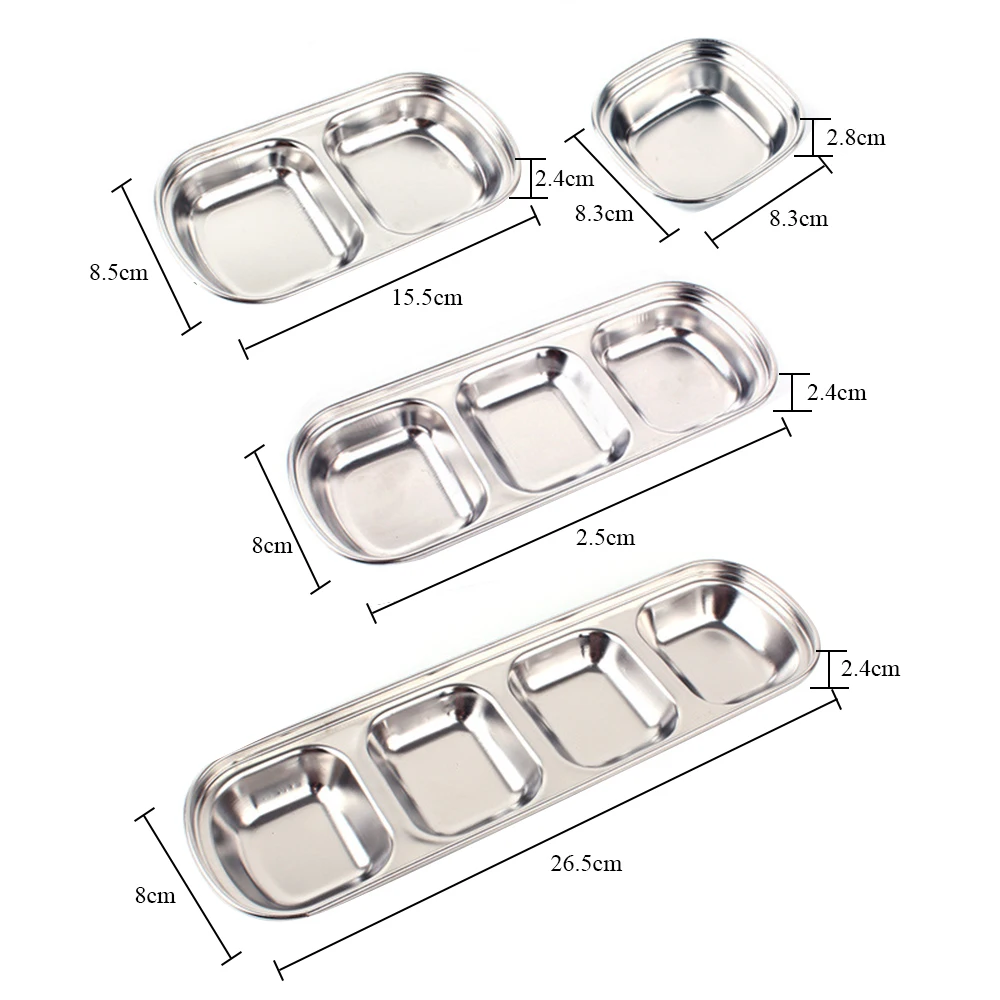 Outdoor barbecue dipping dish Stainless steel multi- style flavor plate BBQ sauce seasoning tray Oil and vinegar dish 1/2/3/4