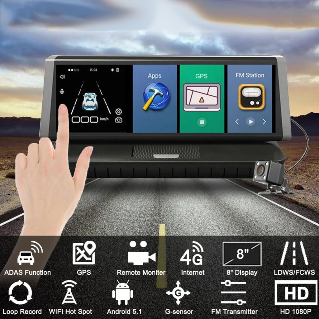 8 дюймов автомобиля Сенсорный экран HD Двойной объектив Dash Cam WI-FI gps вождения видео Регистраторы DVR