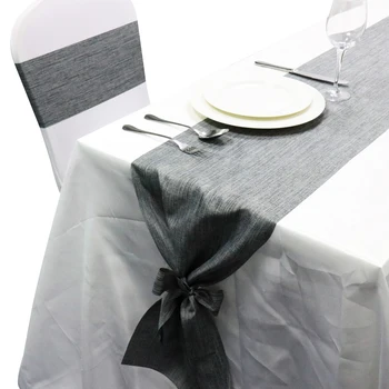 

Vintage Burlap Imitated Linen Table Runner Natural Jute Country Party Rustic Wedding Banquet Decoration with ribbons diy Bow