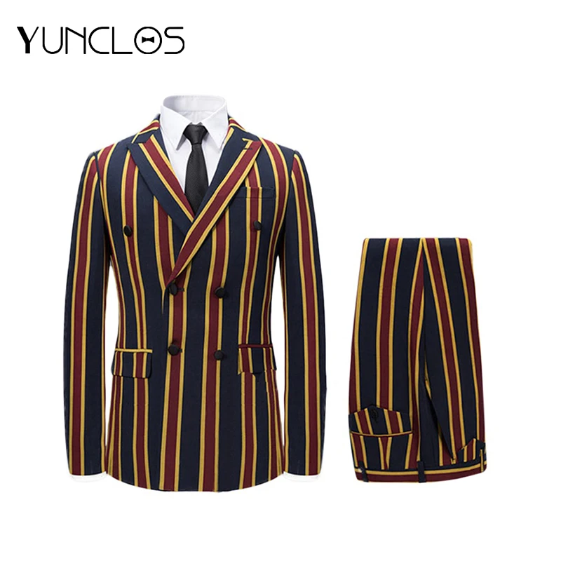 

YUNCLOS Men's Colored Striped 3 Piece Suit Slim Fit Tuxedo Blazer Jacket Pants Vest Set Wedding Suit For Men Tern Masculino